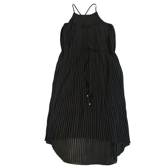 Sam Edelman Black Accordion Pleated, High Lo, Lined, Belted, Midi Dress- 2 - Picture 2 of 12